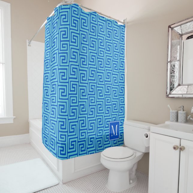 Preppy Greek Key Monogram – Royal & Turquoise (In Situ)