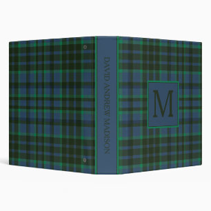 Preppy Green and Blue Plaid Monogram Binder