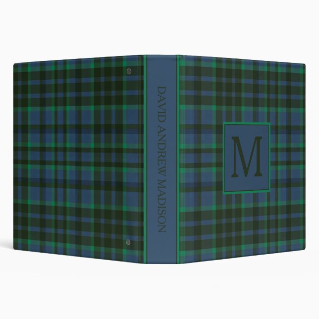 Preppy Green and Blue Plaid Monogram Binder (Background)