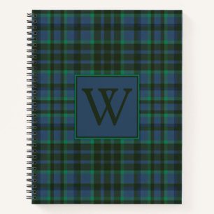 Preppy Green and Blue Plaid Monogram Notebook