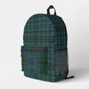 Preppy Green and Blue Plaid Monogram Printed Backpack
