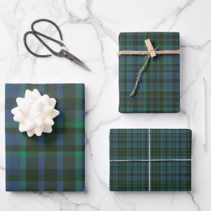 Preppy Green and Blue Plaid Wrapping Paper Sheet