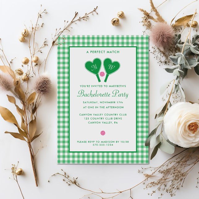 Preppy Green and Pink Pickleball Bachelorette Invitation (Creator Uploaded)