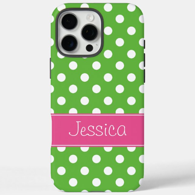 Preppy Green and Pink Polka Dots Personalized Case-Mate iPhone Case (Back)