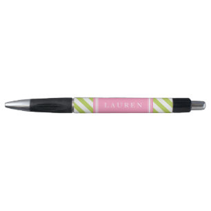Preppy Green and Pink Stripes Pen