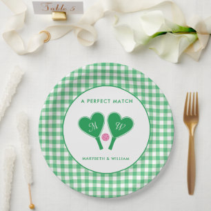 Preppy Green and Pink Wedding Pickleball Paper Plate