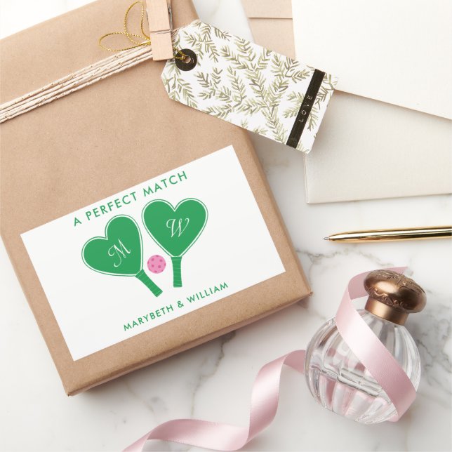 Preppy Green and Pink Wedding Pickleball Sticker (Gifting)