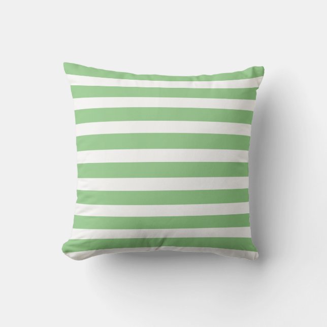 Preppy Green and White Striped Throw Pillow (Front)