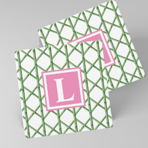 Preppy Green Bamboo Trellis Personalized Monogram Card
