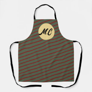 Preppy Green & Burgundy Striped Monogram Gift Apron