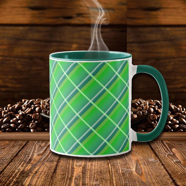 Preppy Green Gingham Plaid with White Stripes Mug (Creator Uploaded)