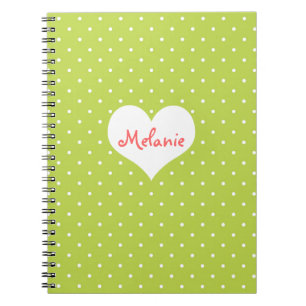Preppy green polka dot heart personalized journal