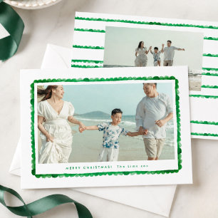 Preppy Green Scalloped Family Photo Christmas Holiday Card