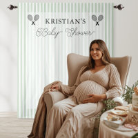 Preppy Green Tennis Theme Baby Shower Backdrop