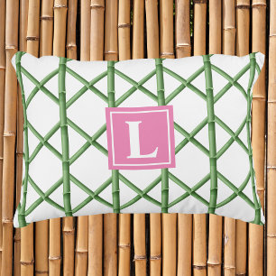 Preppy Green Trellis Bamboo Pattern Monogram Accent Pillow