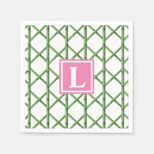 Preppy Green Trellis Bamboo Pattern Monogram Napkin