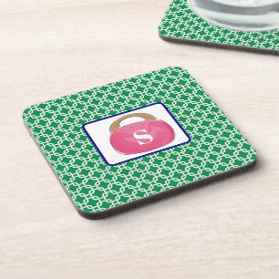 Preppy Green White Link Pattern Pink Bermuda Bag Coaster