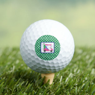 Preppy Green White Link Pattern Pink Golf Cart Balls