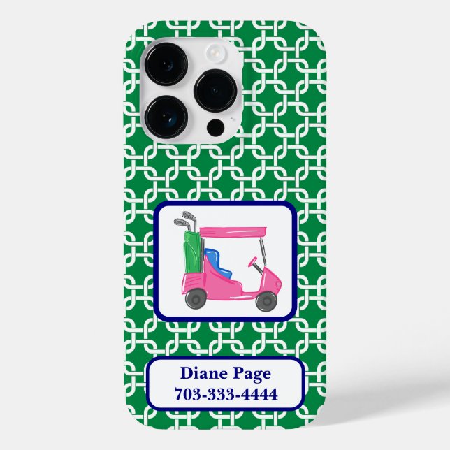 Preppy Green White Link Pattern Pink Golf Cart Case-Mate iPhone Case (Back)