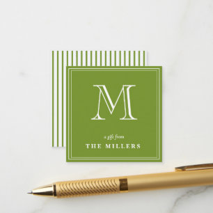 Preppy Green & white Monogram Gift Tags Enclosure Card