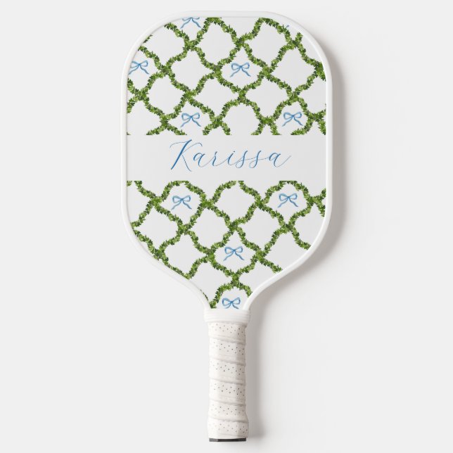 Preppy greenery grandmillenial personalized pickleball paddle (Front)