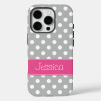 Preppy Grey and White Polka Dots Personalized