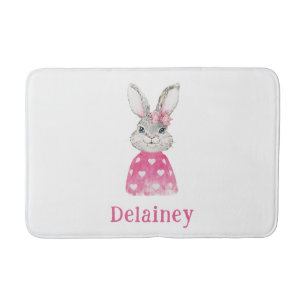 Preppy Grey Bunny Pink Heart Sweater Personalized Bath Mat