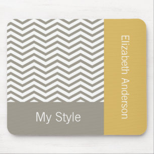Preppy Grey Chevron Yellow Geometric With Name Mouse Pad