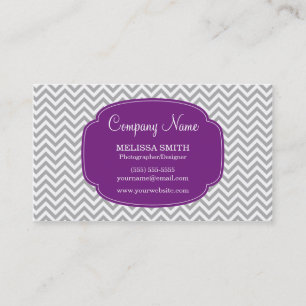 Preppy Grey Purple Chevron Pattern Business Card