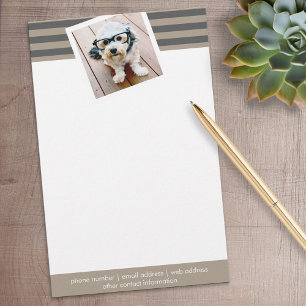 Preppy Grey Striped Pattern Custom Name and Photo Stationery