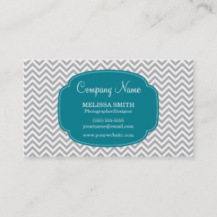 Preppy Grey Teal Blue Chevron Pattern Business Card