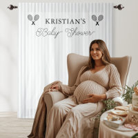 Preppy Grey Tennis Theme Baby Shower Backdrop