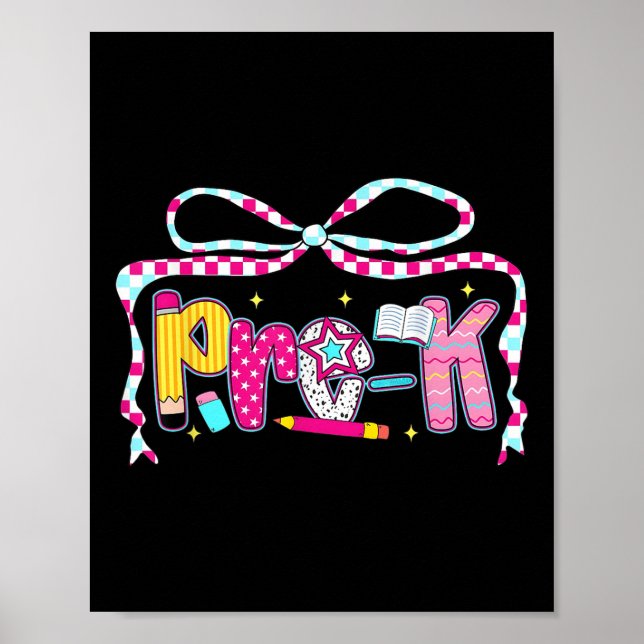 Preppy Groovy Pre-k Coquette Bow Back To School  Poster (Front)