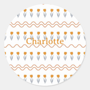 Preppy Groovy Stripe Tulip Flower Pattern Classic Round Sticker
