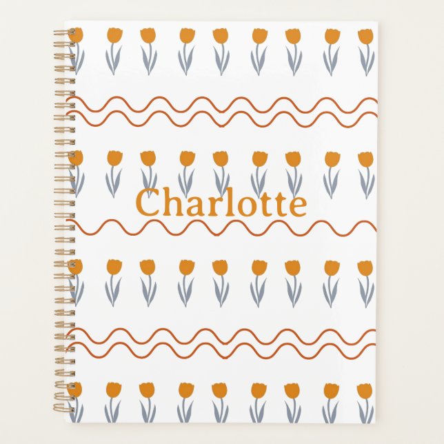 Preppy Groovy Stripe Tulip Flower Pattern  Planner (Front)