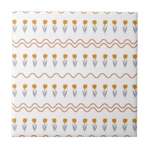 Preppy Groovy Stripe Tulip Flower Pattern  Tile