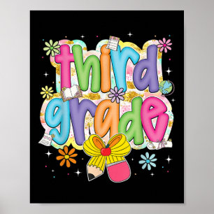 Preppy Groovy Third Grade Back To School Coquette Poster