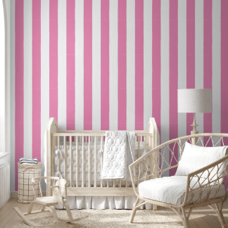 Preppy Hand-Drawn Bold Stripe in Pink & White Wallpaper