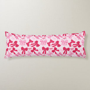 Preppy Hand Drawn Coquette Pink Red Bows Body Pillow