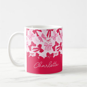 Preppy Hand Drawn Coquette Pink Red Bows Coffee Mug