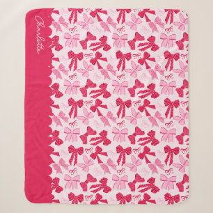 Preppy Hand Drawn Coquette Pink Red Bows Sherpa Blanket