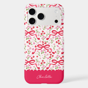 Preppy Hand Drawn Coquette Pink Red Floral Bows