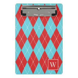 Preppy Hand-Stitched Argyle – Red & Turquoise Mini Clipboard
