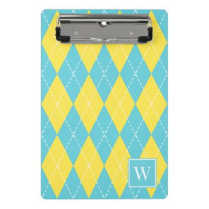 Preppy Hand-Stitched Argyle – Yellow & Turquoise Mini Clipboard