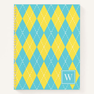 Preppy Hand-Stitched Argyle – Yellow & Turquoise Notebook