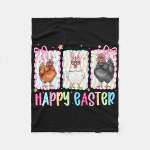 Preppy Happy Easter Chicken Coquette Bow Cute Farm Fleece Blanket