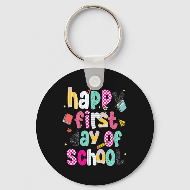 Preppy Happy First Day Of School  Keychain (Front)