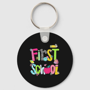 Preppy Happy First Day Of School Teacher Girl Back Keychain