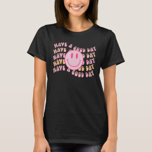 Preppy Have A Good Day Pink Smile Face Aesthetic T-Shirt