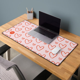 Preppy hearts in pink & red with monogram initial desk mat